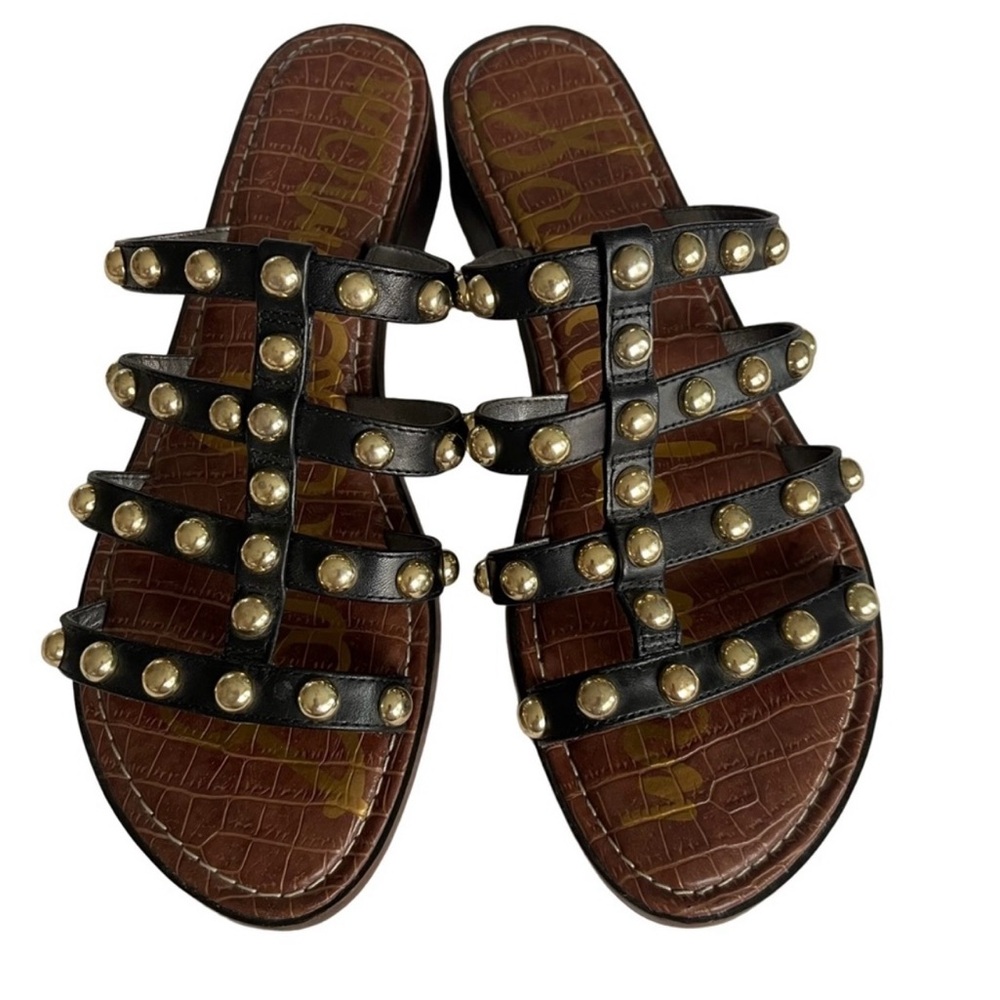Sam Edelman Glenn Strappy Leather Brown Gold Studded Sandals. Size 9